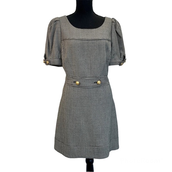 Juicy Couture Black White Houndstooth Y2K Wool puff sleeve Mini Dress Sz 12 NWOT - Picture 1 of 16